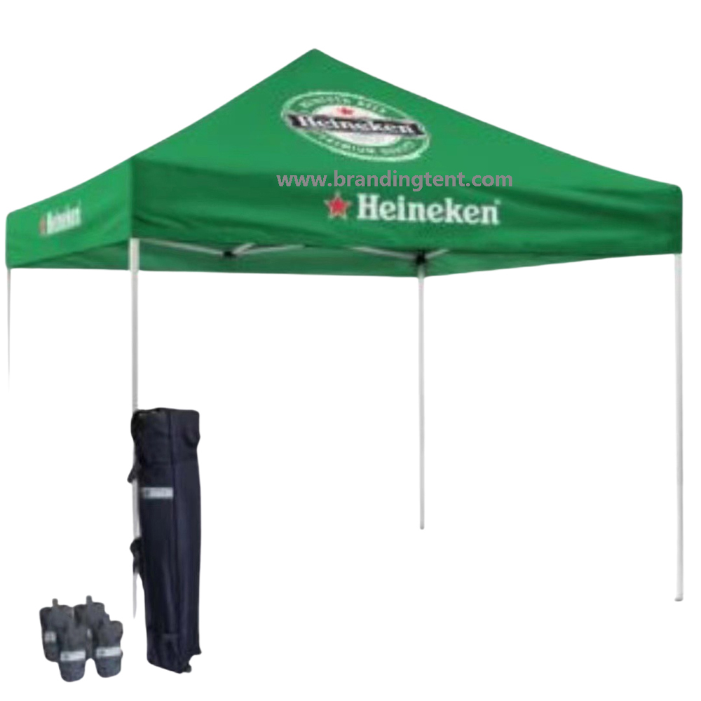 Fire-retardant printed event tent set up for a festival activation