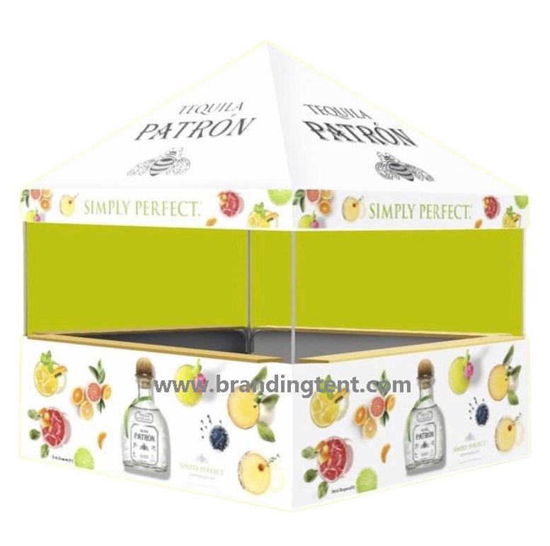 Printed tent structure representing the branded dome families