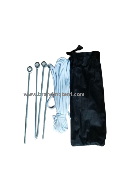 Guy ropes and ground nails supplied with a canopy tent