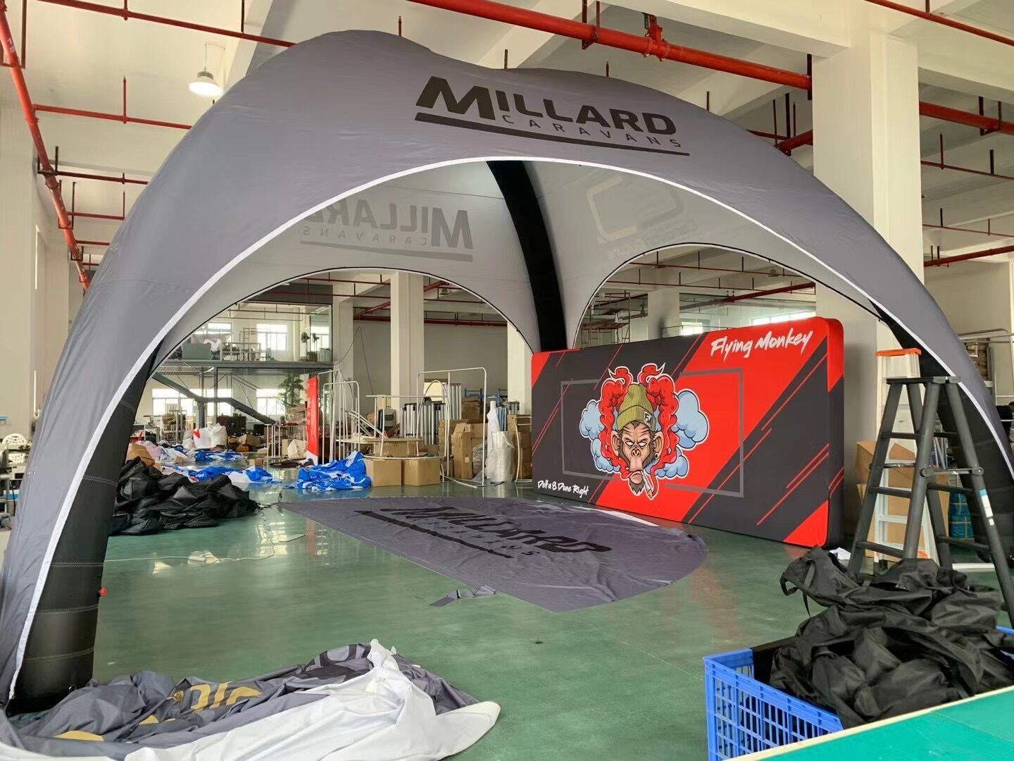 Custom tents displayed at a trade fair - factory vs reseller checks