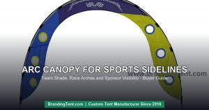Arc canopy curved frame with race graphics for sports sidelines and finish lines