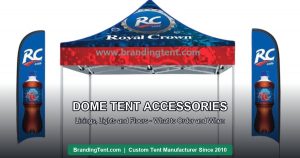 Dome tent interior styled with lighting and draping accessories for an evening event