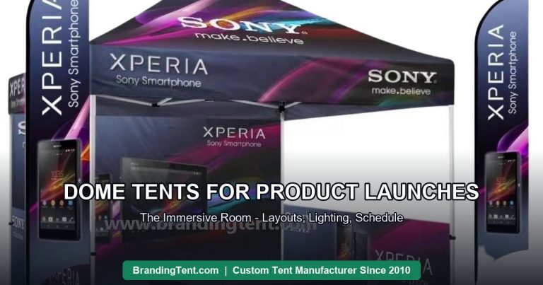 Branded dome-style tent structure dressed as an immersive product launch space