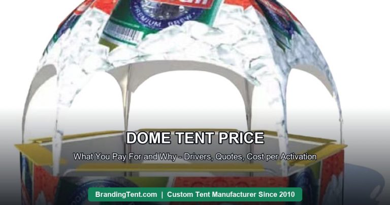 Printed dome tent canopy showing the full-surface print area that drives dome pricing