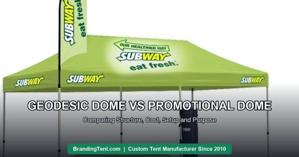 Dome-style event structure with printed surface shown as a promotional dome build