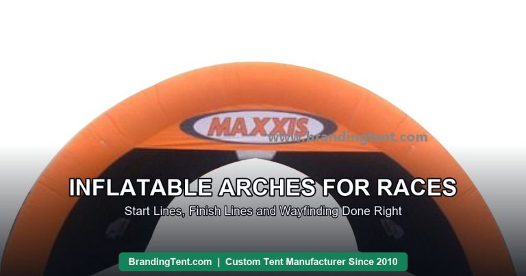 Printed inflatable arch branded for a tire company marking a race start line