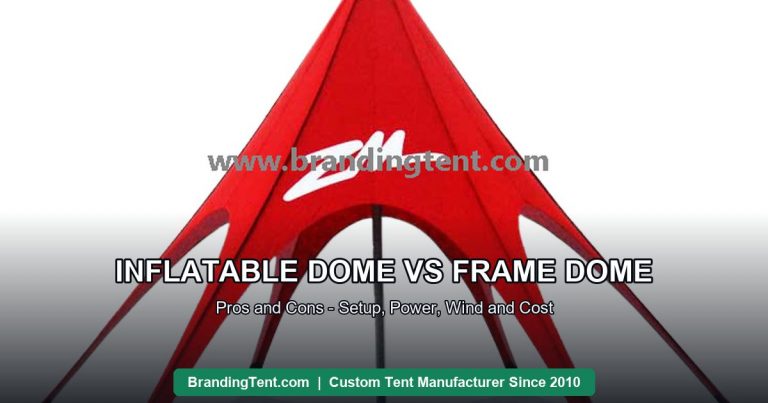 Dome-shaped event tent structure with printed canopy showing the curved dome form
