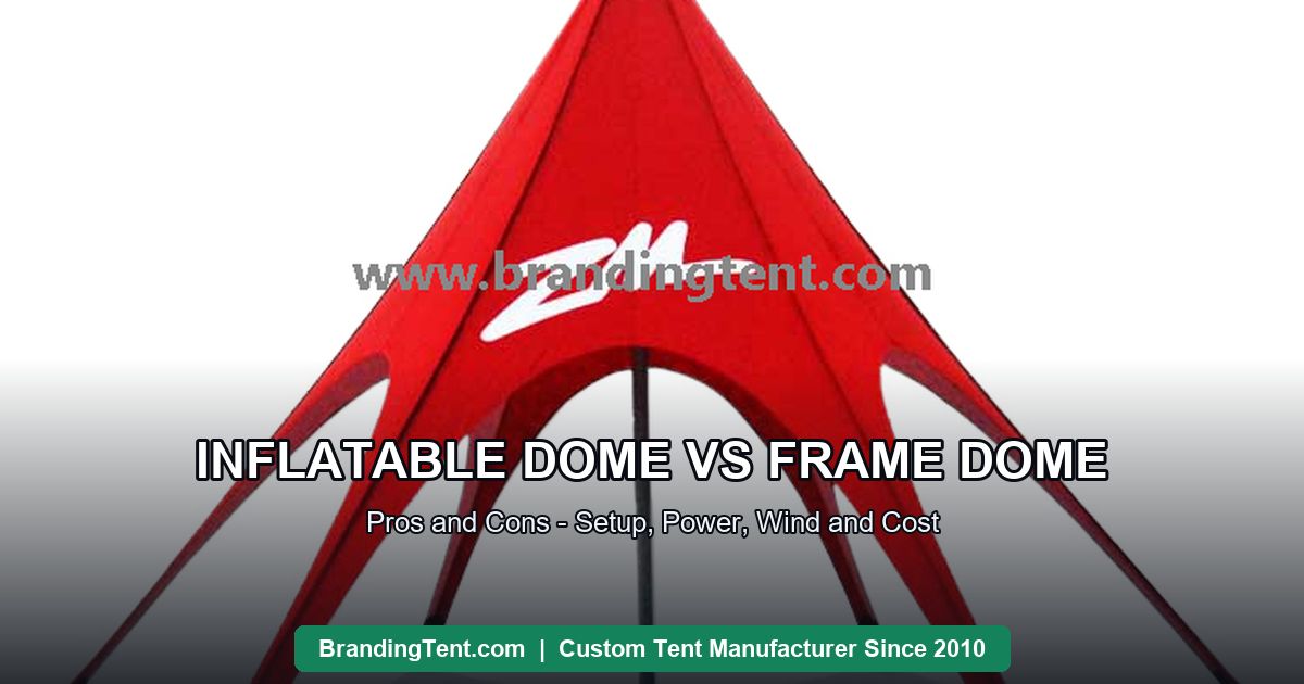 Dome-shaped event tent structure with printed canopy showing the curved dome form