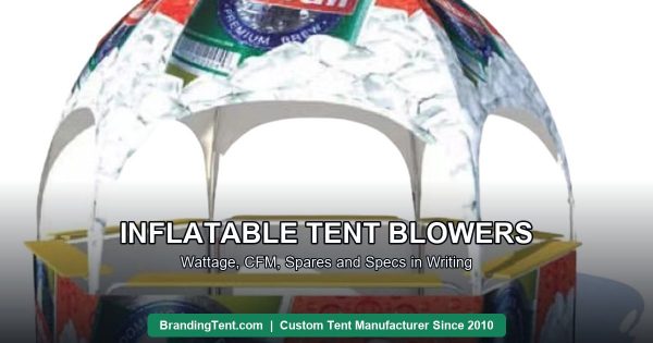 Blower-fed inflatable dome tent with counter serving a beverage brand at an event