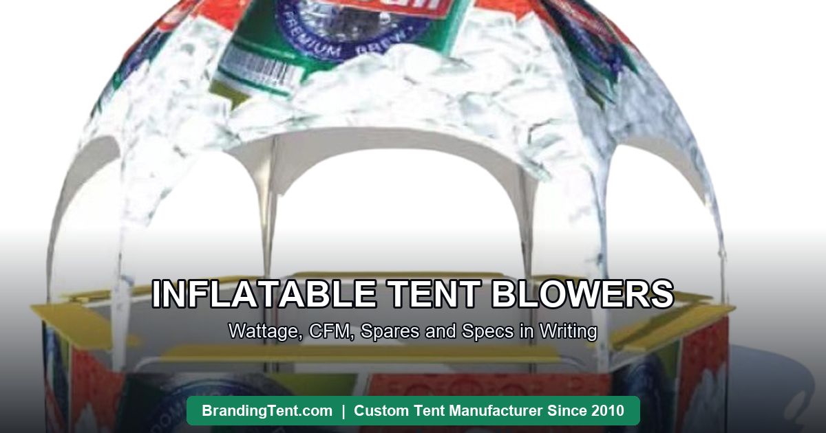 Blower-fed inflatable dome tent with counter serving a beverage brand at an event