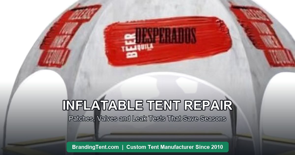 Printed inflatable X-gazebo dome tent maintained for continued event use