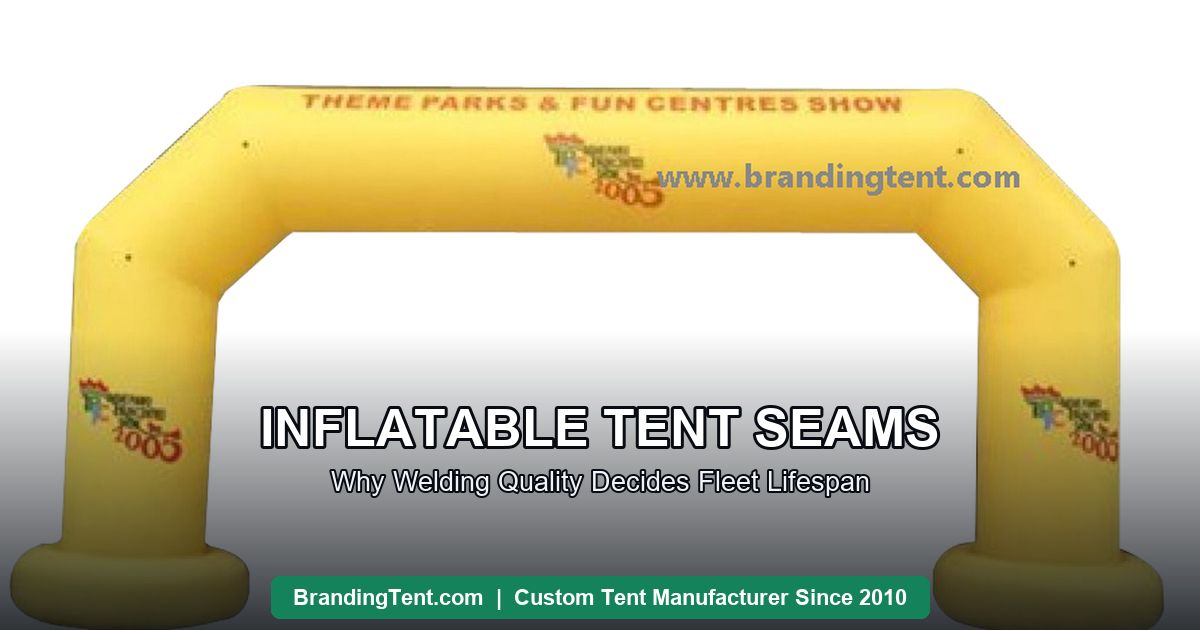 Inflatable arch structure with visible welded seam construction for brand promotion