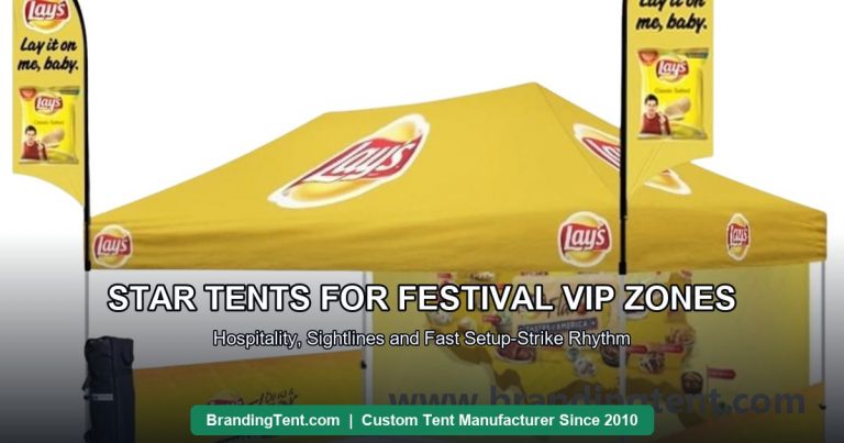 Star shade canopy configured as a festival VIP hospitality lounge
