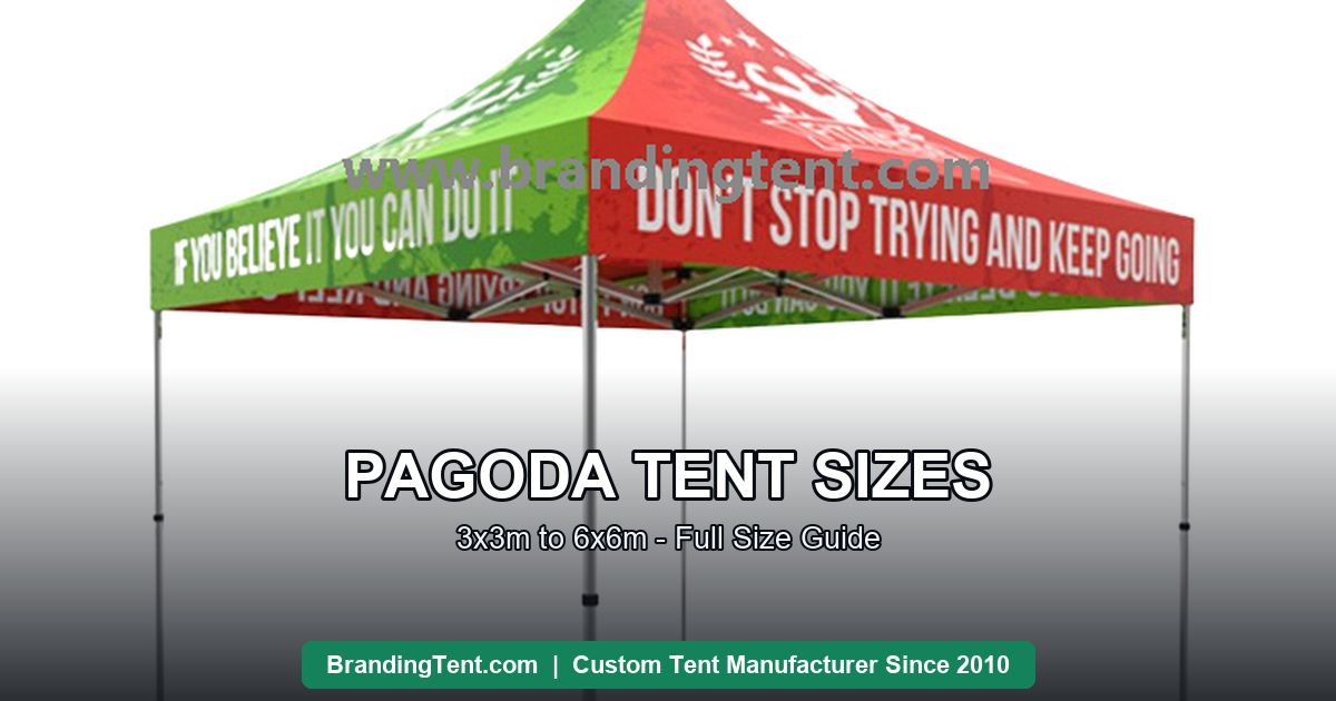 Pagoda tent size guide: high-peak hexagonal pagoda canopy with printed valance standing outdoors