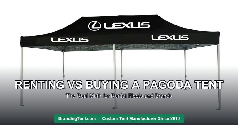 Pagoda tent owned by a fleet available for rental bookings, set up for an event