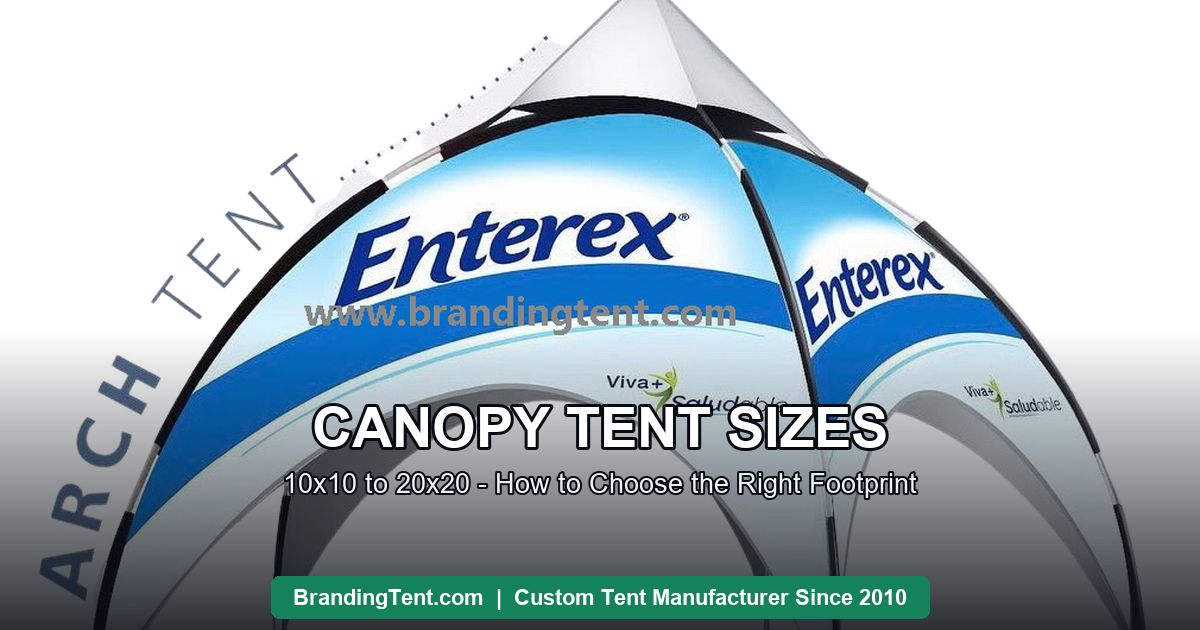 Canopy tent sizes comparison: branded pop-up canopy set up as a full vendor booth indoors