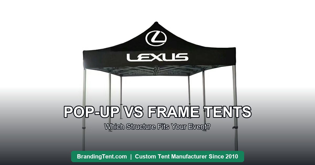 Black high-peak custom pop-up tent with printed valance for a premium car brand