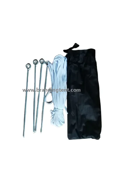 Guy ropes and ground nails supplied with a canopy tent