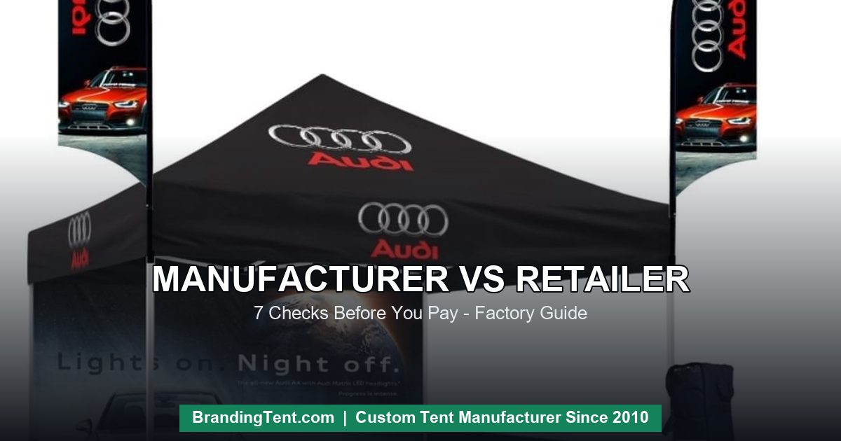 Audi branded tent set with tables and flags - manufacturer vs retailer