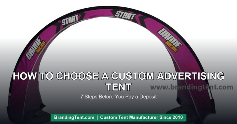 Purple branded arch structure - how to choose a custom advertising tent