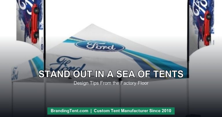 Ford branded blue tent with flags - stand out in a sea of tents